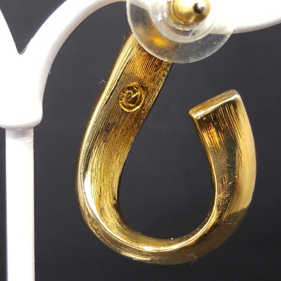 Vintage Swarovski Swan Logo Earrings, Gold Plated Rhinestone Hoop, 1990s Jewelry - Picture 6 of 10